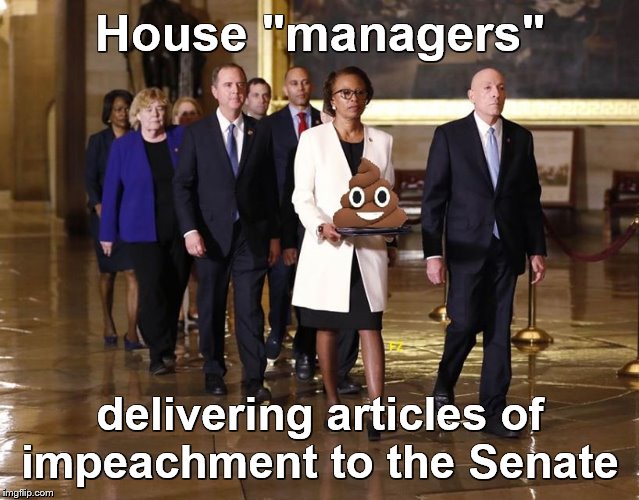 In a real court, such a flimsy case would be dismissed with prejudice. | House "managers"; delivering articles of impeachment to the Senate | image tagged in donald trump,impeach trump | made w/ Imgflip meme maker