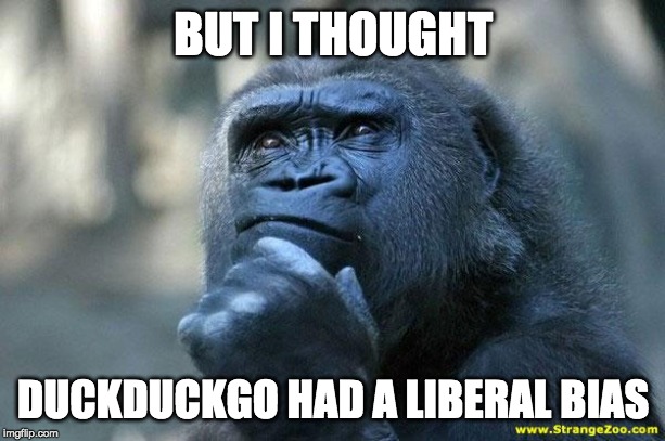 Deep Thoughts | BUT I THOUGHT DUCKDUCKGO HAD A LIBERAL BIAS | image tagged in deep thoughts | made w/ Imgflip meme maker
