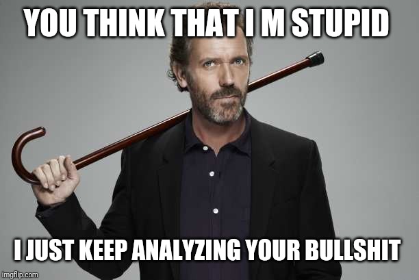 Dr House | YOU THINK THAT I M STUPID; I JUST KEEP ANALYZING YOUR BULLSHIT | image tagged in dr house | made w/ Imgflip meme maker