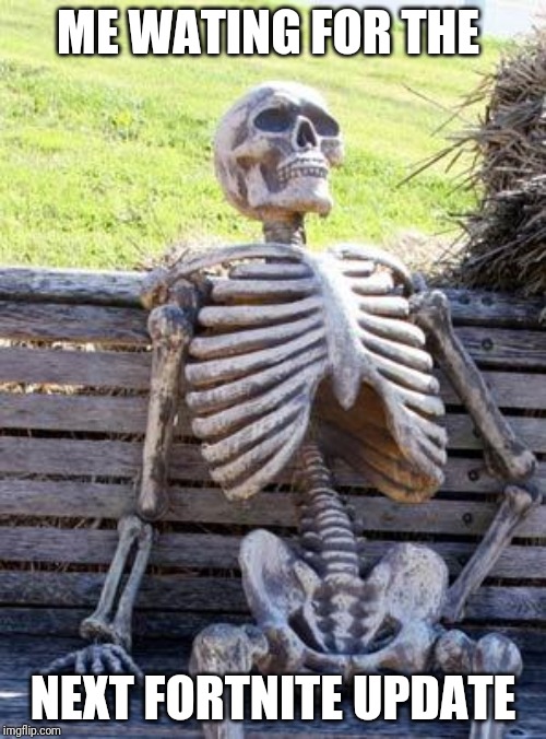 Waiting Skeleton Meme | ME WATING FOR THE; NEXT FORTNITE UPDATE | image tagged in memes,waiting skeleton | made w/ Imgflip meme maker