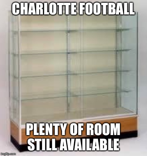 Empty trophy case | CHARLOTTE FOOTBALL; PLENTY OF ROOM STILL AVAILABLE | image tagged in empty trophy case | made w/ Imgflip meme maker