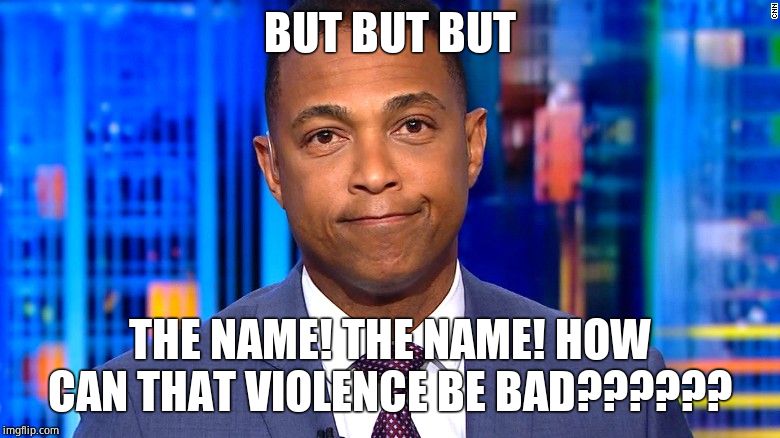 Don Lemon | BUT BUT BUT THE NAME! THE NAME! HOW CAN THAT VIOLENCE BE BAD?????? | image tagged in don lemon | made w/ Imgflip meme maker