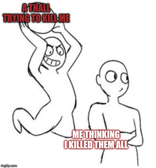 You will only understand this if you play Destiny 2 | A THALL TRYING TO KILL ME; ME THINKING I KILLED THEM ALL | image tagged in random,memes | made w/ Imgflip meme maker