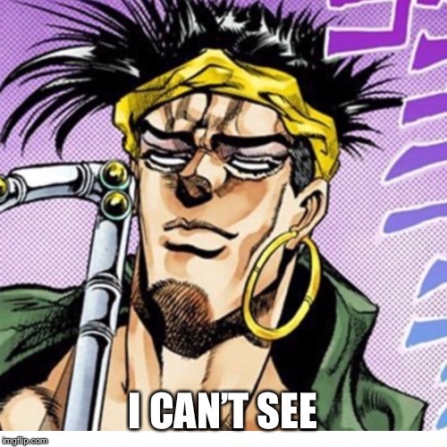 N doul can’t see | I CAN’T SEE | image tagged in jojo's bizarre adventure | made w/ Imgflip meme maker