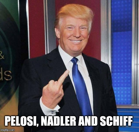 Trump Finger | PELOSI, NADLER AND SCHIFF | image tagged in trump finger | made w/ Imgflip meme maker