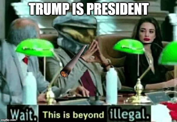 Wait, this is beyond illegal | TRUMP IS PRESIDENT | image tagged in wait this is beyond illegal | made w/ Imgflip meme maker