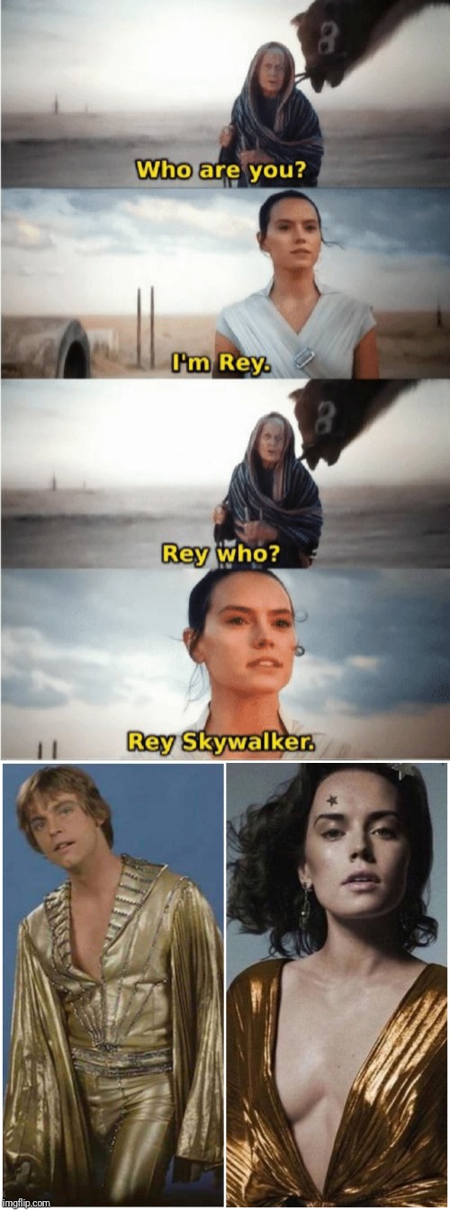 Rey Skywalker - Gold Suit | image tagged in luke skywalker,rey,star wars | made w/ Imgflip meme maker