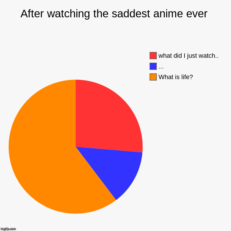 After watching the saddest anime ever | What is life?, ..., what did I just watch.. | image tagged in charts,pie charts | made w/ Imgflip chart maker