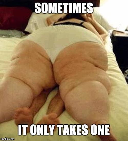 fat woman | SOMETIMES IT ONLY TAKES ONE | image tagged in fat woman | made w/ Imgflip meme maker