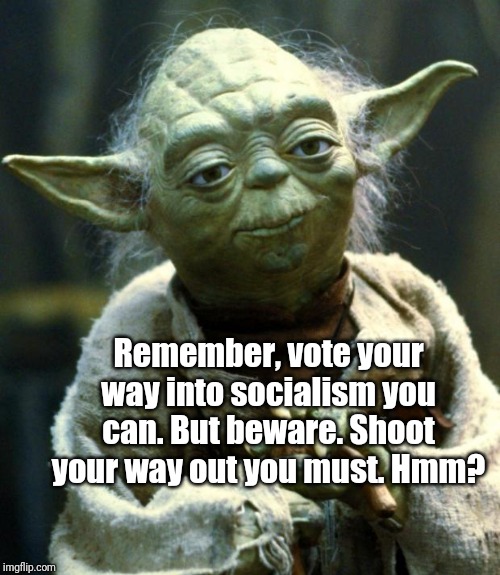Yoda on Socialism | Remember, vote your way into socialism you can. But beware. Shoot your way out you must. Hmm? | image tagged in star wars yoda,socialism,2nd amendment,1st amendment,patriotism,constitution | made w/ Imgflip meme maker