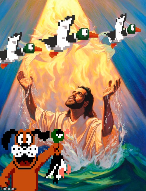Duck Hunt With Jesus | image tagged in duck hunt,jesus christ,nintendo | made w/ Imgflip meme maker