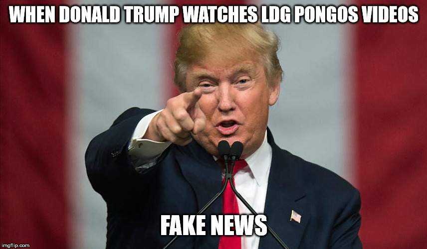 Donald Trump Birthday | WHEN DONALD TRUMP WATCHES LDG PONGOS VIDEOS; FAKE NEWS | image tagged in donald trump birthday | made w/ Imgflip meme maker