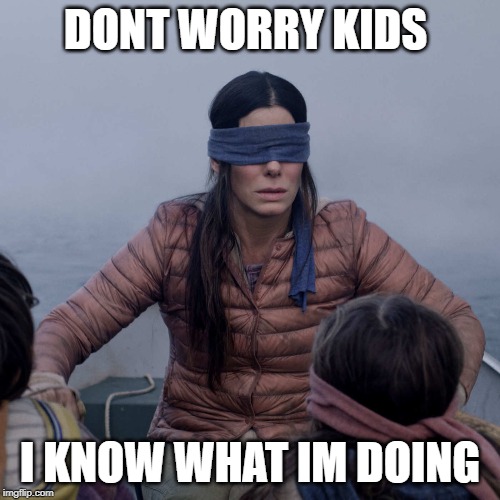 Bird Box Meme | DONT WORRY KIDS; I KNOW WHAT IM DOING | image tagged in memes,bird box | made w/ Imgflip meme maker