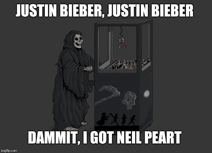 Angel of Death | JUSTIN BIEBER, JUSTIN BIEBER; DAMMIT, I GOT NEIL PEART | image tagged in angel of death | made w/ Imgflip meme maker
