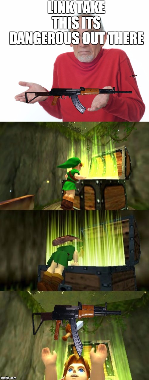 LINK TAKE THIS ITS DANGEROUS OUT THERE | image tagged in link gets item,guess i'll die | made w/ Imgflip meme maker