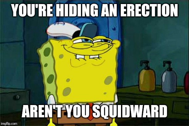 Don't You Squidward | YOU'RE HIDING AN ERECTION; AREN'T YOU SQUIDWARD | image tagged in memes,dont you squidward | made w/ Imgflip meme maker