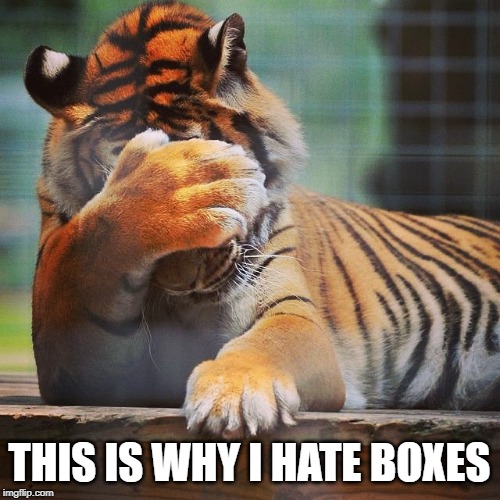 Facepalm Tiger | THIS IS WHY I HATE BOXES | image tagged in facepalm tiger | made w/ Imgflip meme maker
