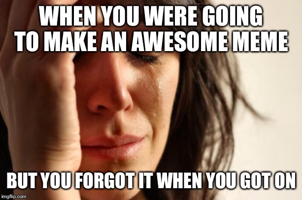 First World Problems | WHEN YOU WERE GOING TO MAKE AN AWESOME MEME; BUT YOU FORGOT IT WHEN YOU GOT ON | image tagged in memes,first world problems | made w/ Imgflip meme maker