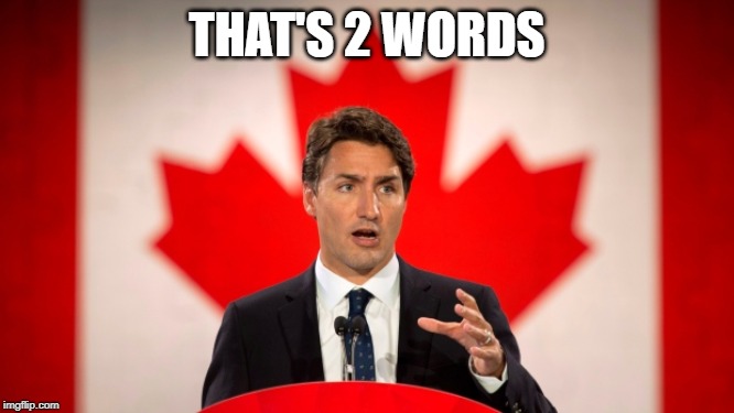 Justin Trudeau | THAT'S 2 WORDS | image tagged in justin trudeau | made w/ Imgflip meme maker