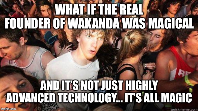 Sudden Realization | WHAT IF THE REAL FOUNDER OF WAKANDA WAS MAGICAL AND IT’S NOT JUST HIGHLY ADVANCED TECHNOLOGY... IT’S ALL MAGIC | image tagged in sudden realization | made w/ Imgflip meme maker