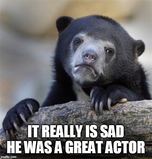 Confession Bear Meme | IT REALLY IS SAD
HE WAS A GREAT ACTOR | image tagged in memes,confession bear | made w/ Imgflip meme maker