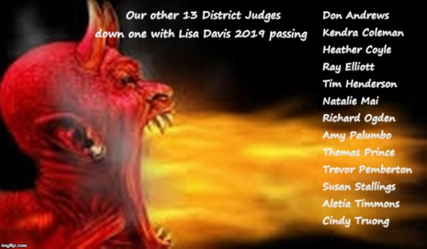 #5_Step_Justice_Slide
(13) Corrupt Oklahoma County District Judges
GivemHellKathy.com GivemHellKathy2.com | image tagged in oklahoma,court,corruption,supreme court,judge,tyranny | made w/ Imgflip meme maker