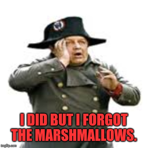 Napoleon Bonaparte | I DID BUT I FORGOT THE MARSHMALLOWS. | image tagged in upset napoleon bonaparte | made w/ Imgflip meme maker