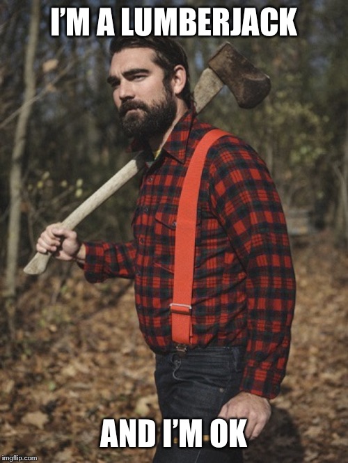 Lumberjack | I’M A LUMBERJACK AND I’M OK | image tagged in lumberjack | made w/ Imgflip meme maker