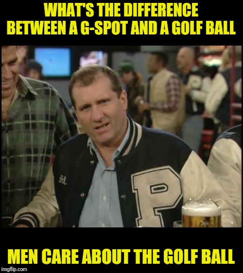 The Most Interesting Man In The World Al Bundy | WHAT'S THE DIFFERENCE BETWEEN A G-SPOT AND A GOLF BALL; MEN CARE ABOUT THE GOLF BALL | image tagged in the most interesting man in the world al bundy,al bundy,married with children | made w/ Imgflip meme maker