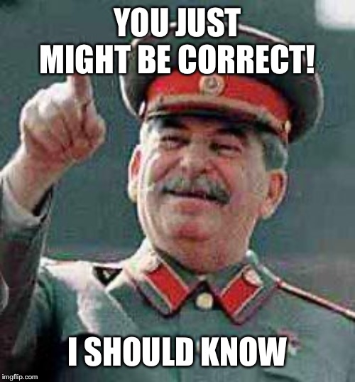 Stalin says | YOU JUST MIGHT BE CORRECT! I SHOULD KNOW | image tagged in stalin says | made w/ Imgflip meme maker