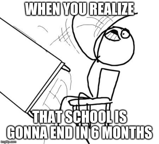 Table Flip Guy Meme | WHEN YOU REALIZE; THAT SCHOOL IS GONNA END IN 6 MONTHS | image tagged in memes,table flip guy | made w/ Imgflip meme maker