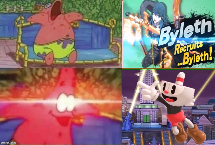 Patrick is HYPED again! | image tagged in memes,super smash bros,smash bros,patrick star,cuphead,hype | made w/ Imgflip meme maker