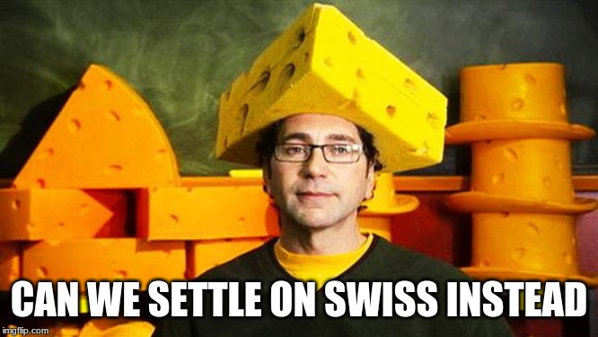 Loyal Cheesehead | CAN WE SETTLE ON SWISS INSTEAD | image tagged in loyal cheesehead | made w/ Imgflip meme maker