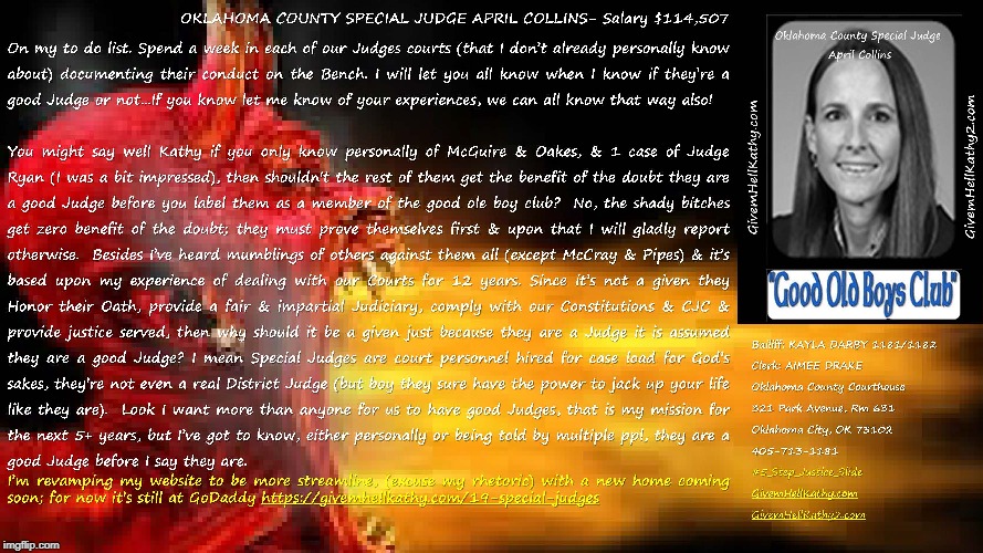 #5_Step_Justice_Slide
Oklahoma County Special Judge April Collins GivemHellKathy.com GivemHellKathy2.com | image tagged in oklahoma,court,corruption,supreme court,judge,tyranny | made w/ Imgflip meme maker