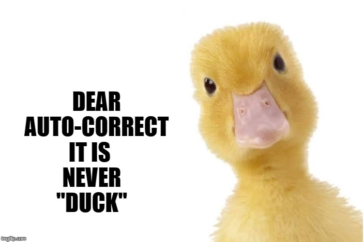 IT IS   NEVER    "DUCK"; DEAR AUTO-CORRECT | image tagged in vince vance,duck,autocorrect,spell check,computers,for really big mistakes | made w/ Imgflip meme maker