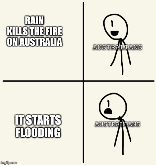 I changed my mind (stick man edition) | RAIN KILLS THE FIRE ON AUSTRALIA; AUSTRALIANS; IT STARTS FLOODING; AUSTRALIANS | image tagged in doodle,stick figure | made w/ Imgflip meme maker