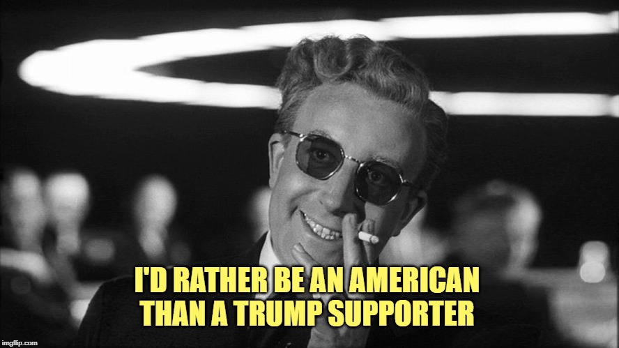 Doctor Strangelove says... | I'D RATHER BE AN AMERICAN 
THAN A TRUMP SUPPORTER | image tagged in doctor strangelove says | made w/ Imgflip meme maker