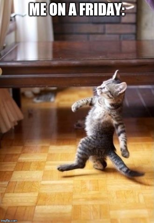 Cool Cat Stroll Meme | ME ON A FRIDAY: | image tagged in memes,cool cat stroll | made w/ Imgflip meme maker