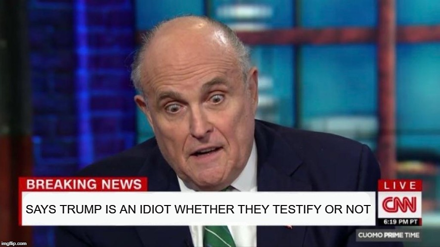 flabbergasted guiliani | SAYS TRUMP IS AN IDIOT WHETHER THEY TESTIFY OR NOT | image tagged in flabbergasted guiliani | made w/ Imgflip meme maker