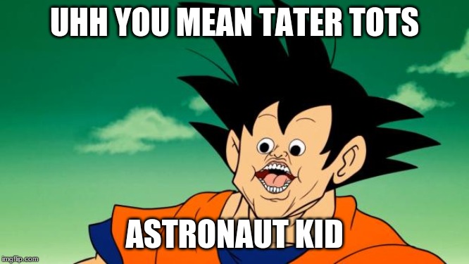 Derpy Interest Goku | UHH YOU MEAN TATER TOTS ASTRONAUT KID | image tagged in derpy interest goku | made w/ Imgflip meme maker