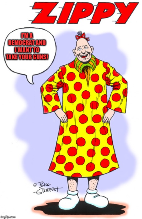 Zippy the Pinhead says | I'M A DEMOCRAT AND I WANT TO TAKE YOUR GUNS! | image tagged in zippy the pinhead says | made w/ Imgflip meme maker