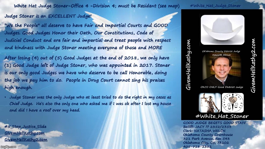 #5_Step_Justice_Slide
Honorable Oklahoma County District Judge Kenneth Stoner
GivemHellKathy.com GivemHellKathy2.com | image tagged in oklahoma,court,supreme court,judge | made w/ Imgflip meme maker