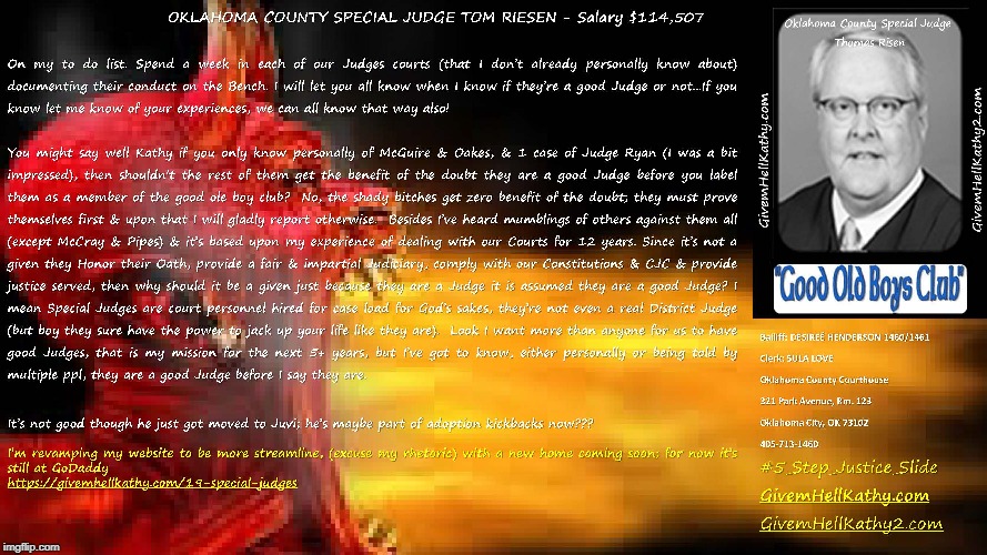 Oklahoma County Special Judge Tom Riesen #5_Step_Justice_Slide GivemHellKathy.com GivemHellKathy2.com | image tagged in oklahoma,court,corruption,supreme court,judge,tyranny | made w/ Imgflip meme maker