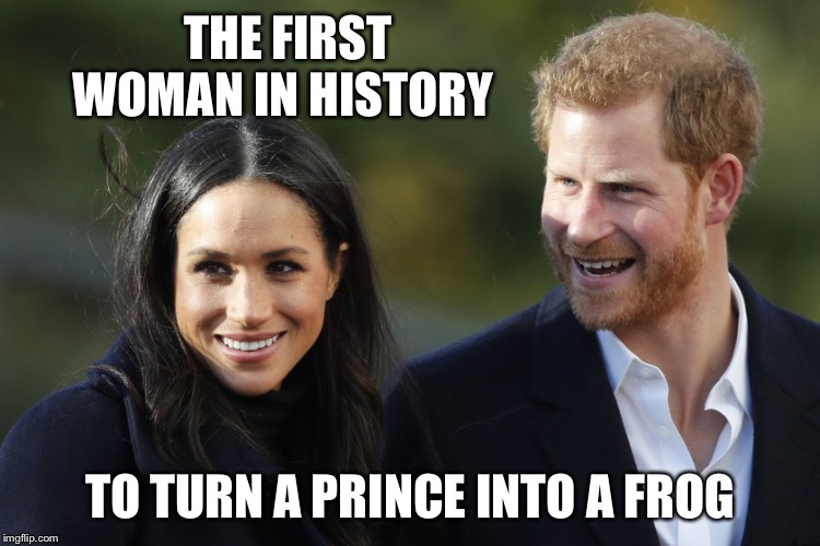 For her next act, she’ll dump his lifeless husk of a body into the moat surrounding the castle | THE FIRST WOMAN IN HISTORY; TO TURN A PRINCE INTO A FROG | image tagged in harry  meghan,royals,frog | made w/ Imgflip meme maker