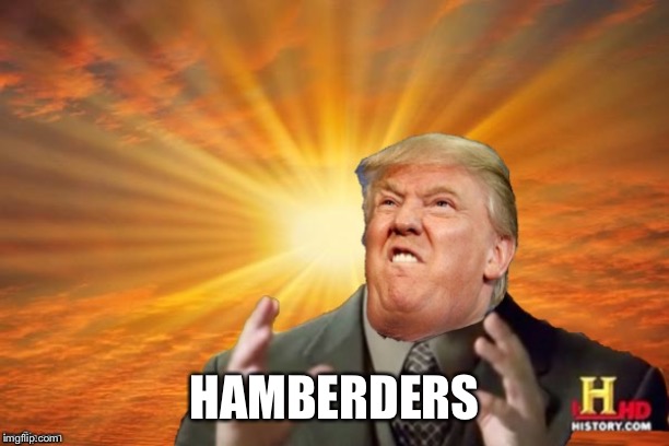 Trump Ancient ALIENS | HAMBERDERS | image tagged in trump ancient aliens | made w/ Imgflip meme maker