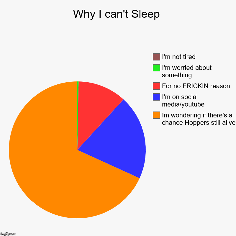 Why I can't Sleep | Im wondering if there's a chance Hoppers still alive, I'm on social media/youtube, For no FRICKIN reason, I'm worried ab | image tagged in charts,pie charts | made w/ Imgflip chart maker
