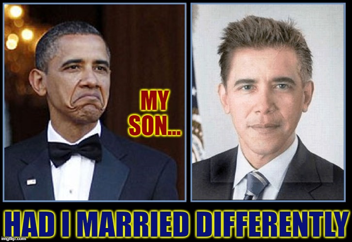 Getting Barry to share deep feelings... as friends | MY SON... HAD I MARRIED DIFFERENTLY | image tagged in vince vance,he could have been my son,barack obama,barack obama proud face,caucasian,african american | made w/ Imgflip meme maker