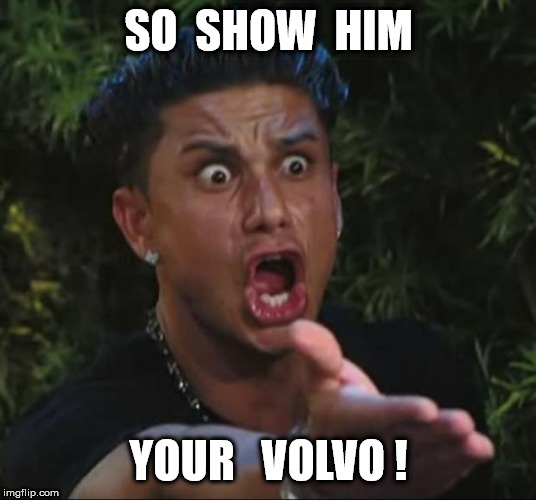 DJ Pauly D Meme | SO  SHOW  HIM YOUR   VOLVO ! | image tagged in memes,dj pauly d | made w/ Imgflip meme maker