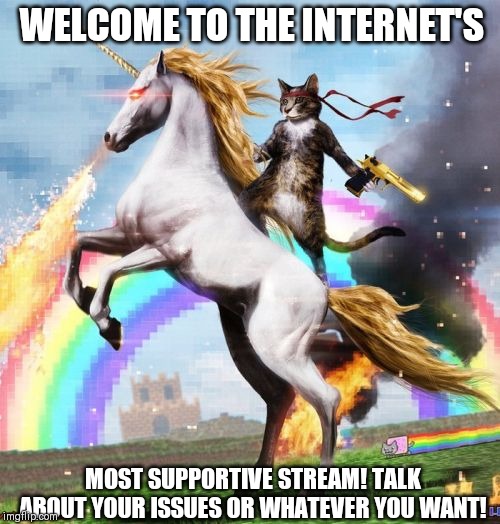 Welcome To The Internets | WELCOME TO THE INTERNET'S; MOST SUPPORTIVE STREAM! TALK ABOUT YOUR ISSUES OR WHATEVER YOU WANT! | image tagged in memes,welcome to the internets | made w/ Imgflip meme maker