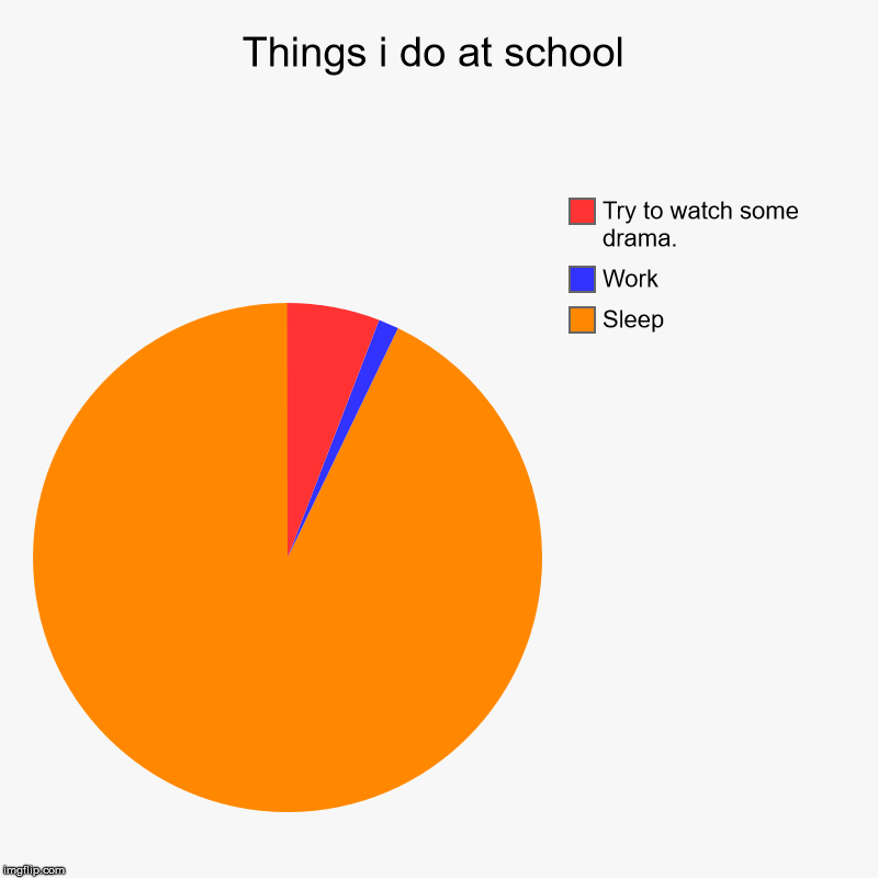Things i do at school | Sleep, Work, Try to watch some drama. | image tagged in charts,pie charts | made w/ Imgflip chart maker